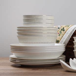 高档骨瓷餐具套装西式简约碗盘盘子镶金米饭碗套装盘碗碟套装银调