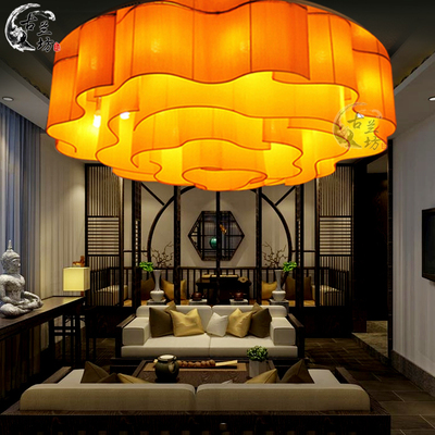 现代新中式 布艺吊灯创意茶餐厅装饰吸顶灯仿古茶楼餐厅祥云灯具