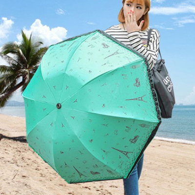 韩版铁塔晴雨伞公主遮阳伞折叠黑胶防紫外线太阳伞三折伞女士防晒