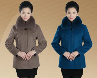 2015最新款中老年妈妈装羊绒大衣女短款中年妈妈毛呢外套包邮