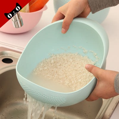 纯色加厚厨房米神器 不伤手大号洗米筛米盆 塑料沥水篮洗菜篮