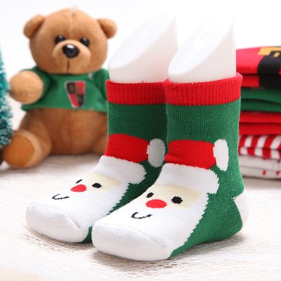 秋冬毛圈加厚宝宝袜子 1-3岁秋冬儿童袜 棉松口 圣诞节主题袜子