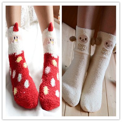 圣诞袜袜居家半边绒卡通睡眠袜加厚保暖女袜家居地板袜月子空调间