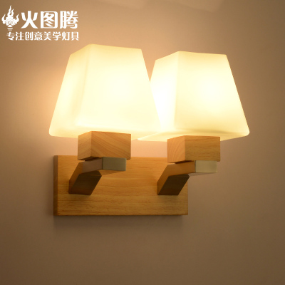 实木简约现代中式创意壁灯美式原木壁灯卧室床头灯墙灯过道墙壁灯