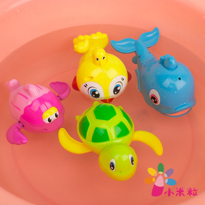 0-1岁宝宝发条上链游水会喷水拉线小动物6-9个月婴儿戏水洗澡玩具