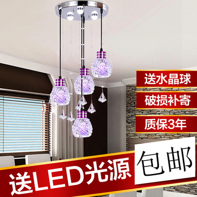 餐厅吊灯三头四头现代简约3头4头LED餐吊灯个性创意吧台水晶吊灯