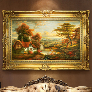 欧式油画作品客厅沙发背景墙聚宝盆山水风景装饰画壁画挂画手绘画