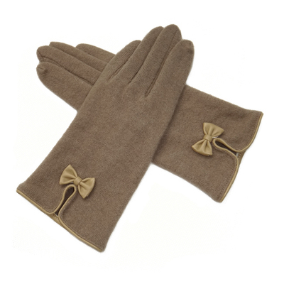 瑞迪卡欧女士秋冬季短款兔羊毛羊绒保暖手套时尚皮革蝴蝶结手套