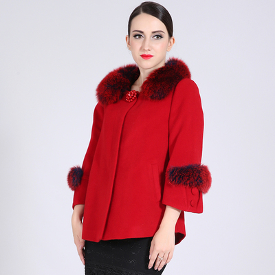 2015冬装新款 柏维娅PF5D1006 时尚韩版高腰气质纯色羊绒大衣 女