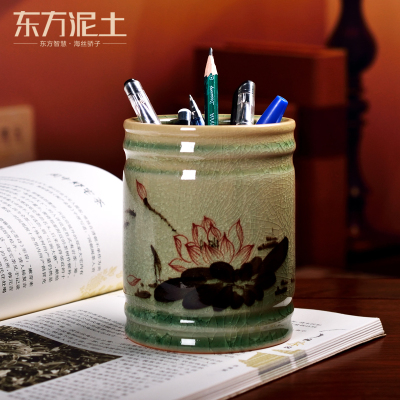 德化陶瓷创意实用工艺礼品冰裂手绘笔筒办公室书房书桌面装饰摆件