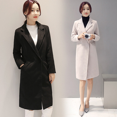 东大门2016秋季韩版新款女装修身中长款呢子外套唯美时尚大衣女潮