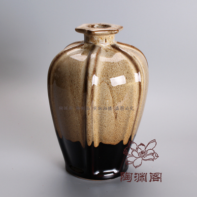 宜兴陶瓷酒坛酒瓶土3斤装甲级品虎皮釉六方口酒瓶1.5L配木塞