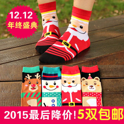 韩版卡通袜子i 女士袜中筒袜提花袜子韩国袜子女袜子潮袜圣诞老人