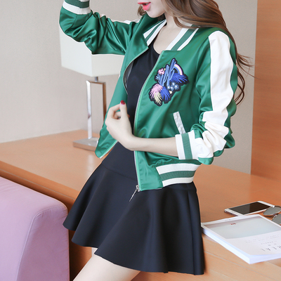 2016新款刺绣长袖短款棒球服女韩版百搭学生短外套秋季上衣