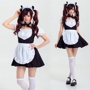新款cosplay 服装 女仆装 角色扮演 猫女郎 黑白演出服 日常 女装