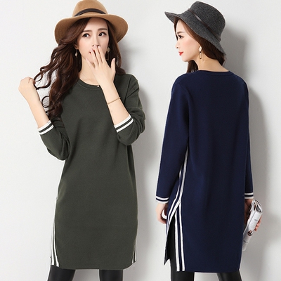 2016秋冬季新款时尚韩版中长款针织衫长袖百搭显瘦打底衫毛衣女装