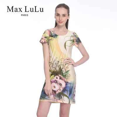 Max LuLu2015夏季新品妈妈装印花连衣裙中裙短袖中年裙ZL17195