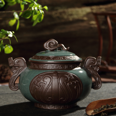哥窑陶瓷罐  浮雕 大小号储藏 铁观音茶叶罐 密封罐 祥云陶瓷