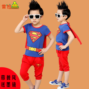 童装男童夏装套装2016新款韩版中大童儿童短袖两件套夏季超人衣服