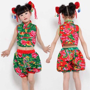 儿童演出服装女唐装中国娃娃花布衫民族特色古典中国风小村姑服装