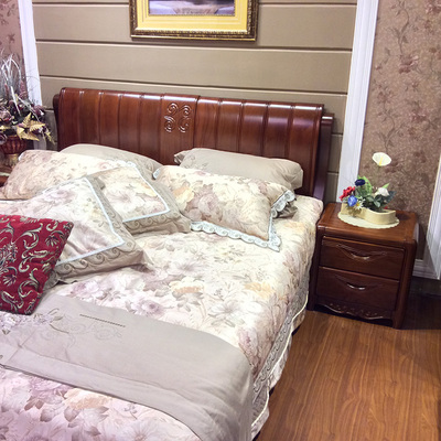 1.8米实木高档卧室床柚木实木现代简约奢华实木床可定制手工雕花