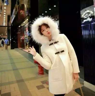 冬款装韩版修身显瘦加厚呢子中长袖毛呢外套清纯白色女士外衣包邮