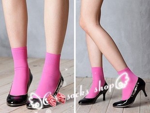 韩国袜子 竖纹收口彩色天鹅绒短袜丝袜