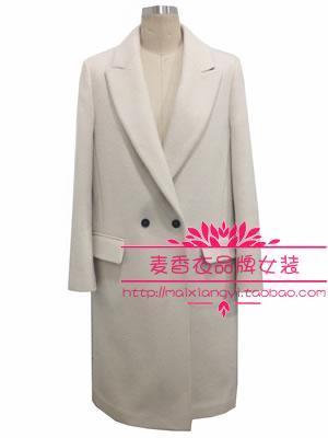 海贝清仓冬季新款两粒扣西装领纯色羊毛长装大衣E5R11A231293
