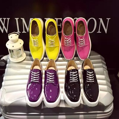2016春季韩版新款糖果色单鞋 厚底漆皮系带松糕鞋 内增高中跟女鞋