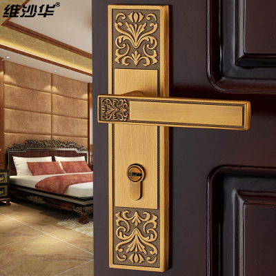 维沙华中式门锁室内门锁三件套装卧室仿古实木房门锁具执手黄古铜