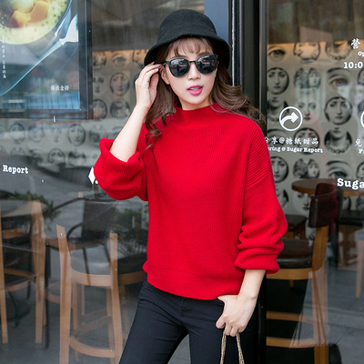女装针织衫2015冬季韩版新品宽松蝙蝠袖毛衣时尚纯色打底衫潮内衫