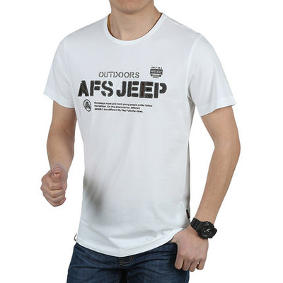 Afs Jeep/联邦吉普王 2015新款T恤纯色纯棉圆领短袖男大码宽松T恤