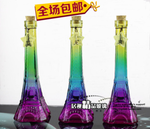 彩色埃菲尔铁塔玻璃瓶木塞许愿瓶玻璃漂流瓶幸运星瓶瓶子创意包邮