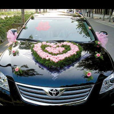 福州鲜花婚车装饰心型粉玫瑰迎亲花车上门布置韩式婚车