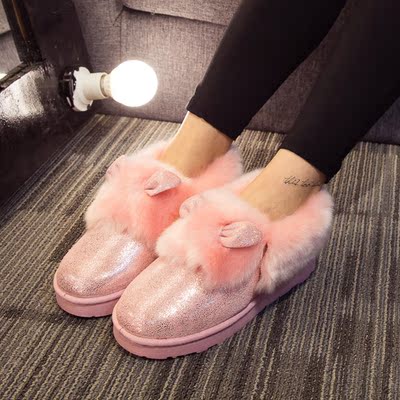 新款韩版时尚毛毛靴雪地靴棉靴冬季保暖平跟平底短筒女靴女靴子潮