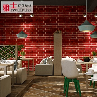 复古怀旧3D立体仿真砖纹青砖砖块砖头墙纸咖啡馆酒吧餐厅红砖壁纸