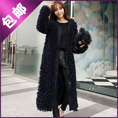 韩国代购冬装蝙蝠袖宽松羊羔毛大衣毛衣外套加厚棉衣棉服女超长款