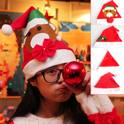 圣诞帽子 成人儿童无纺布头饰 节日派对 礼物树装饰扮用品 四款