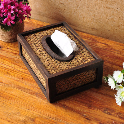 泰国实木纸巾盒竹编餐巾盒家居抽纸盒东南亚风格泰式风情酒店宾馆