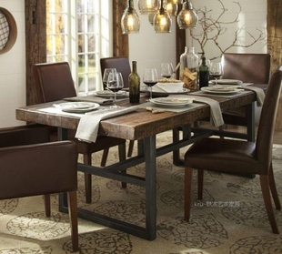美式复古 实木铁艺餐桌椅组合折叠餐桌饭桌防锈做旧酒吧桌办公桌