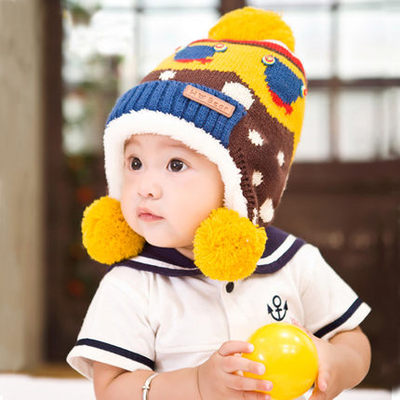 儿童毛绒帽宝宝帽子婴儿帽韩版针织帽秋冬季护耳帽毛线帽童帽加厚