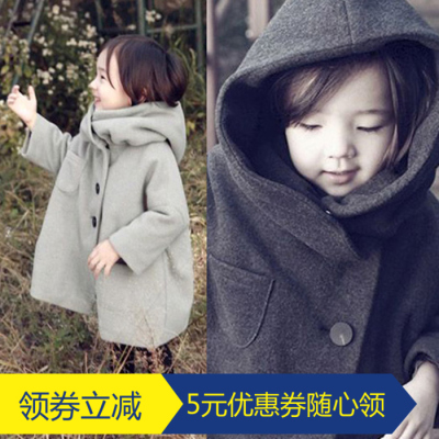 韩国童装2016秋冬新款女童超贵气连帽加厚羊绒呢子外套大衣童外套