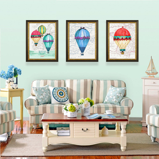儿童房挂画客厅美式装饰画卧室有框画沙发墙现代简美壁画彩色气球