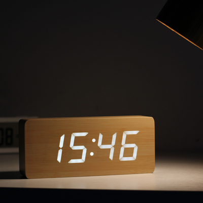 艺舟钟表 复古经典木质LED电子闹钟 创意LED客厅时钟 静音床头钟