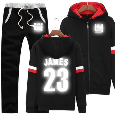 詹姆斯23号球衣秋冬季篮球服加绒卫衣套装男生连帽外套青少年衣服
