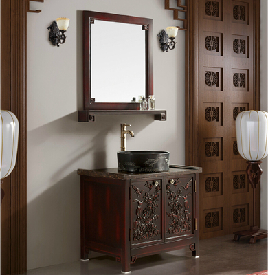 中式橡木浴室柜组合实木落地卫浴柜台上盆浴室柜现代洗手盆洗脸面