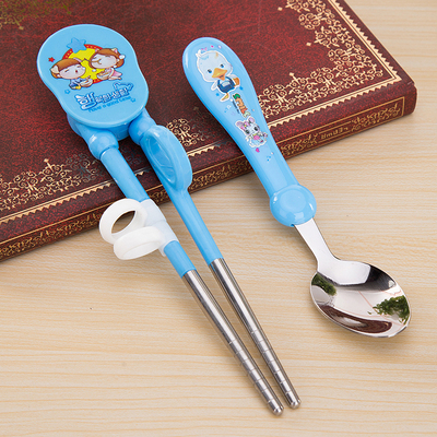 婴儿童不锈钢餐具训练筷辅食勺热卖宝宝练习筷勺子两件套装
