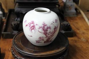 清代晚期 民国时期 珐琅彩 胭脂红 山水茶叶罐
