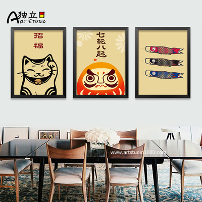 客厅招财猫装饰画儿童房卡通挂画日式餐厅饭店墙壁画酒店个性框画