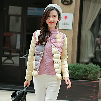 2015冬装新款 韩版长袖圆领短款棉衣女印花小棉袄修身显瘦外套潮